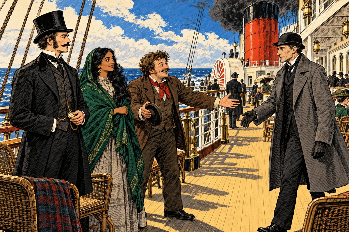A bordo del piroscafo del Pacifico «General Grant», i viaggiatori trasaliscono trovandosi Fix davanti.