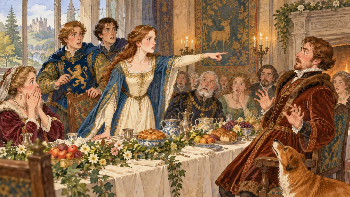 Lady Mary rises at the breakfast and dramatically accuses the startled Mr. Fox.