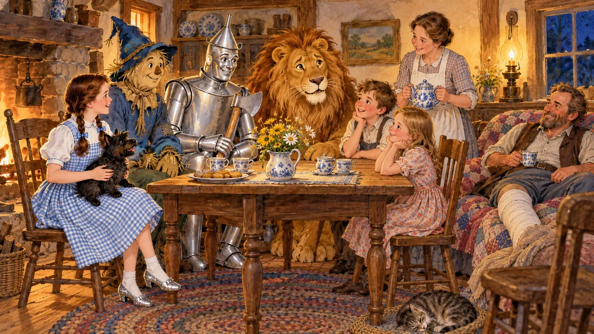 Ein gemütliches Bauernhaus, in dem eine Familie die Reisenden begrüßt.