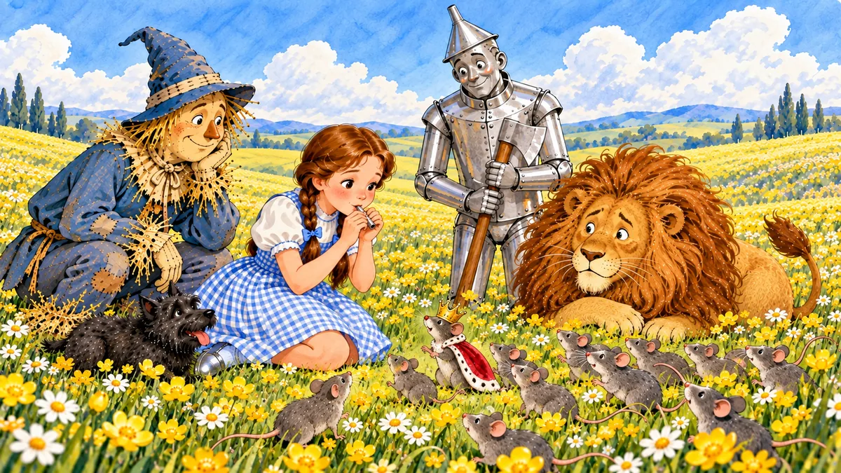 Dorothy pfeift, und die grauen Feldmäuse mit ihrer Königin kommen herbeigelaufen.