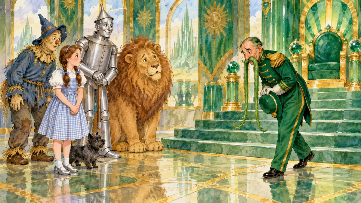 Der Soldat mit dem grünen Backenbart betritt schüchtern den Thronsaal.