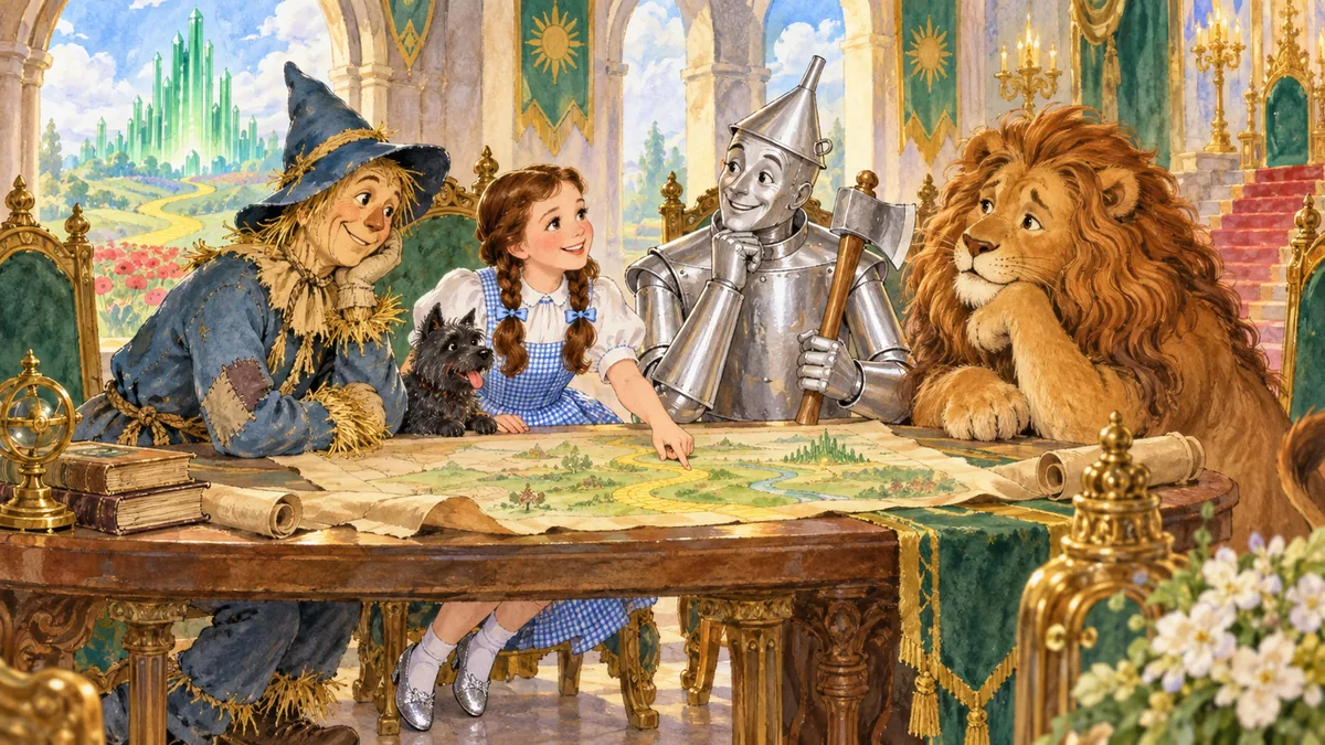 Die vier Freunde beschließen, nach Süden zu reisen, um Glinda zu finden.